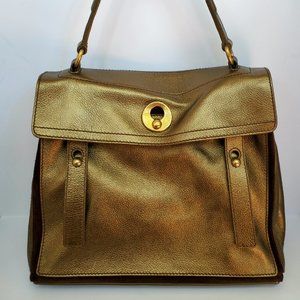 [SOLD] Yves Saint Laurent Muse Gold Leather & Brown Suede Handbag